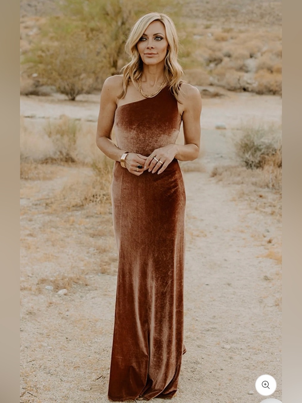 Baltic Born Women’s Medium, One-Shoulder Velvet Maxi Dress in Rust